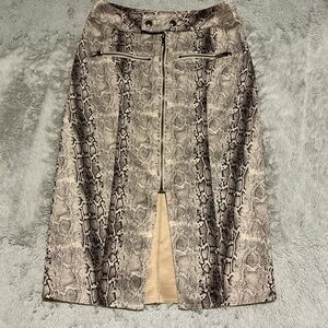 Fate Snake-Print Faux Leather Pencil Skirt in Beige/Taupe
